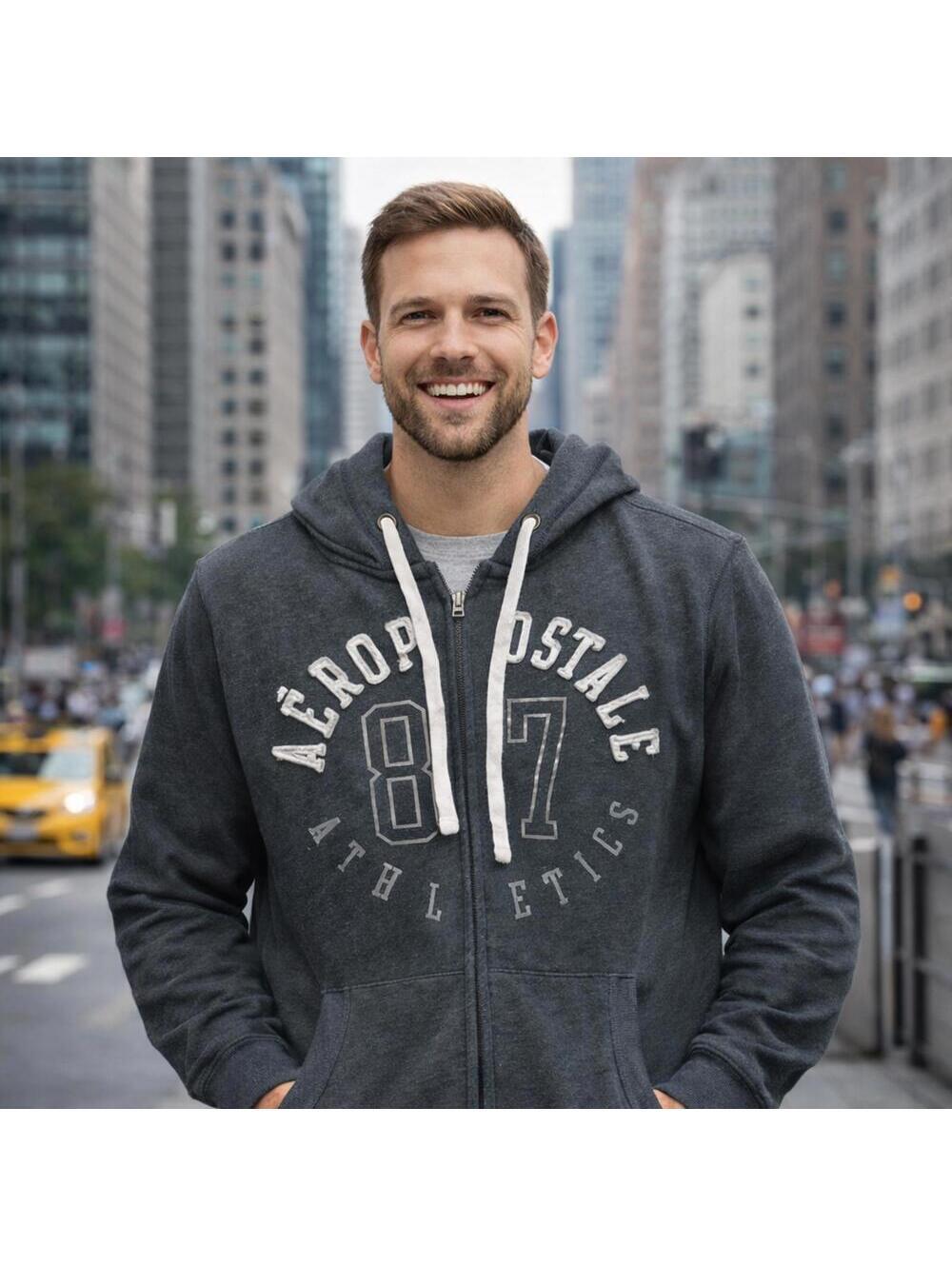 Aeropostale 87 Athletics Zip Up Hoodie Men’s XL Charcoal Gray Casual Streetwear